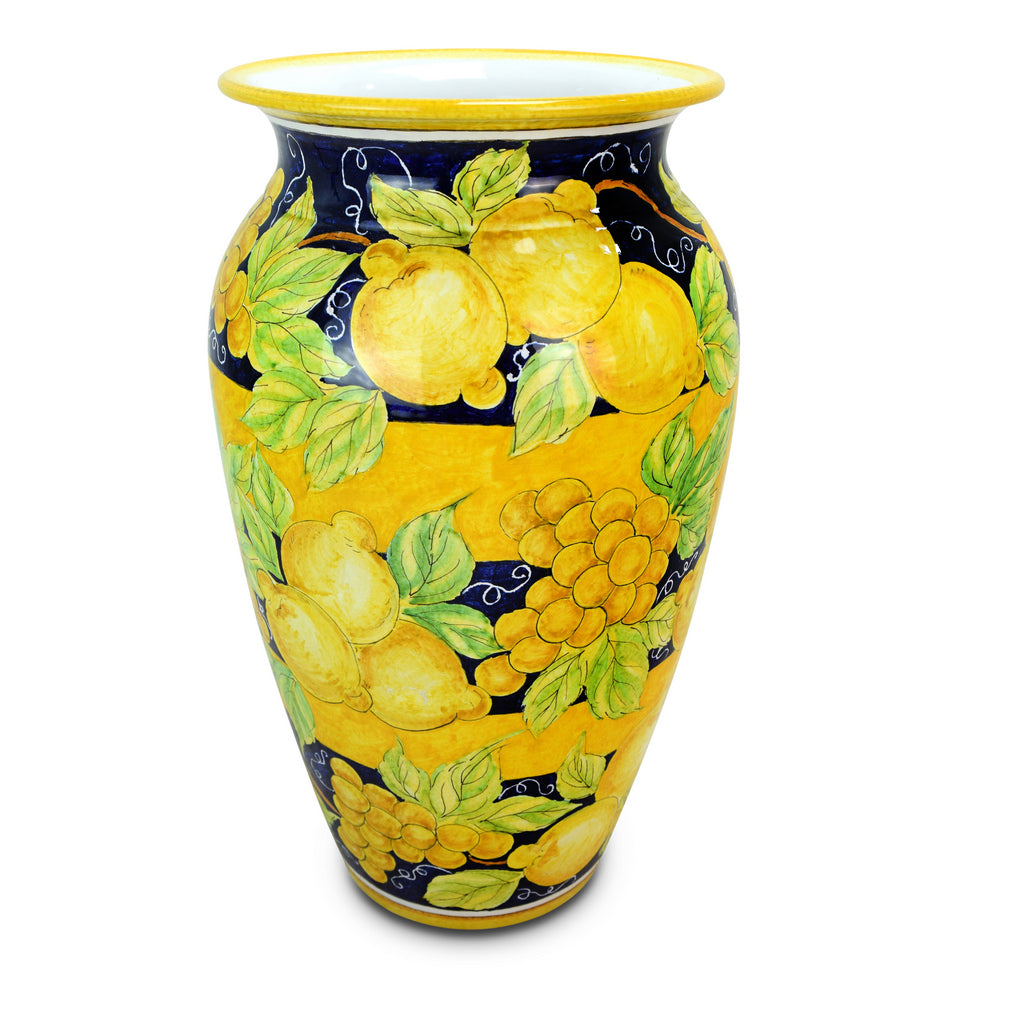 CERAMIC-ARTISTICA: Deruta Shaped Umbrella Stand Vase FRUTTA FONDO GIALLO Design. - artisticaitalian.com