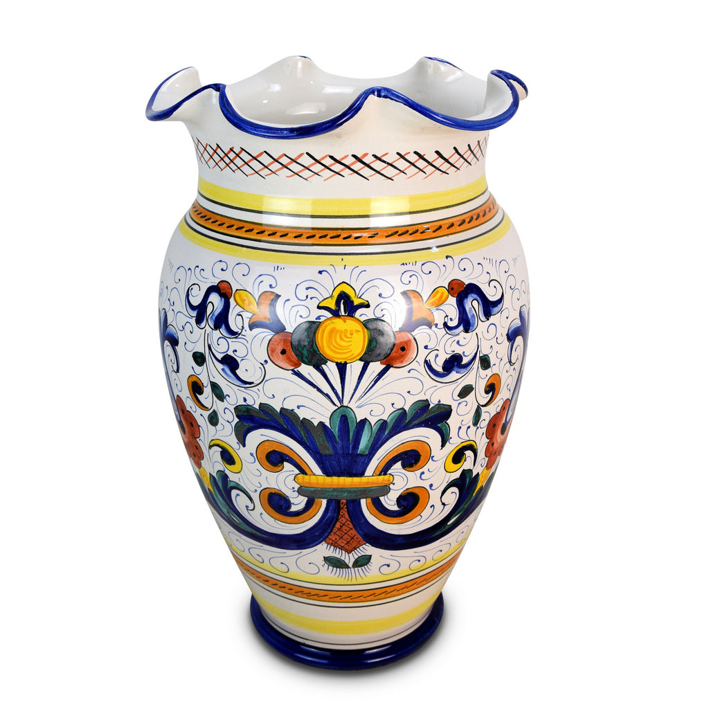 CERAMIC-ARTISTICA: Deruta Fluted Rim Shaped Umbrella Stand Vase RICCO DERUTA Design. - artisticaitalian.com