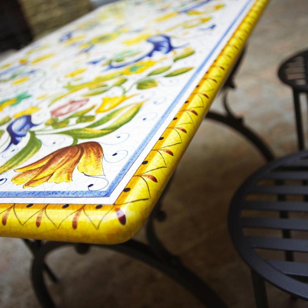 CERAMIC STONE TABLE + IRON BASE: PISA Design^ - Hand Painted in Deruta, Italy. - artisticaitalian.com