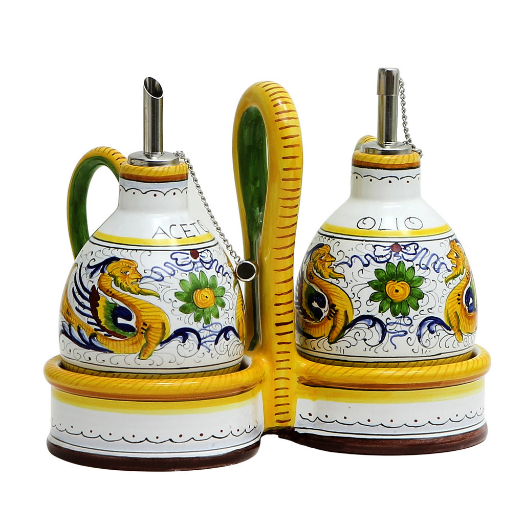 RAFFAELLESCO DELUXE: Oil and Vinegar cruets set with caddy - artisticaitalian.com