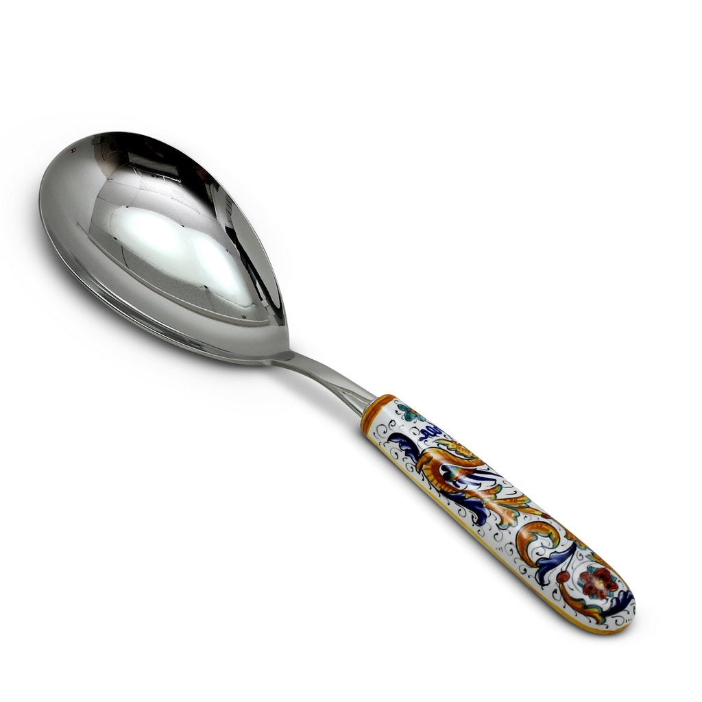 RAFFAELLESCO DELUXE: Ceramic Handle Serving &#39;Risotto&#39; Spoon Ladle with 18/10 stainless steel cutlery. - artisticaitalian.com