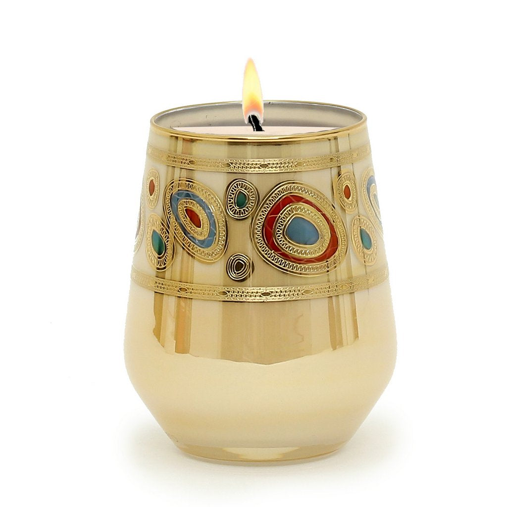 CRYSTAL CANDLES: Regalia Design Luxury Glass Candle with 14 Carats Gold finish - Cream color (12 Oz) - artisticaitalian.com