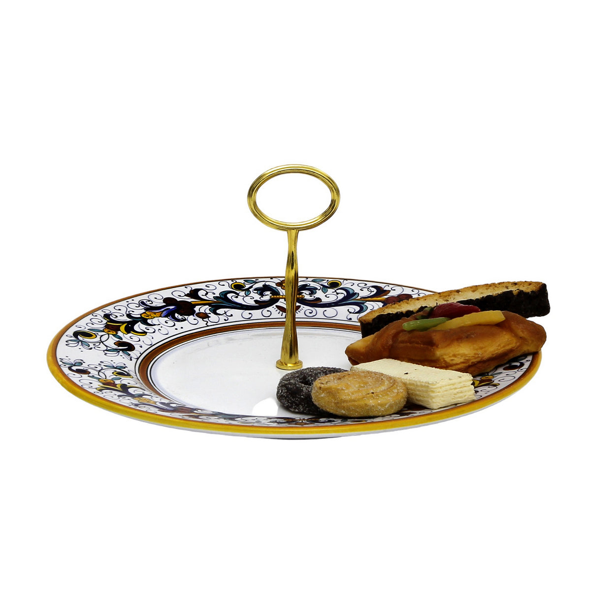 RICCO DERUTA DELUXE: Tid Bit Server Plate with Golden Handle - artisticaitalian.com