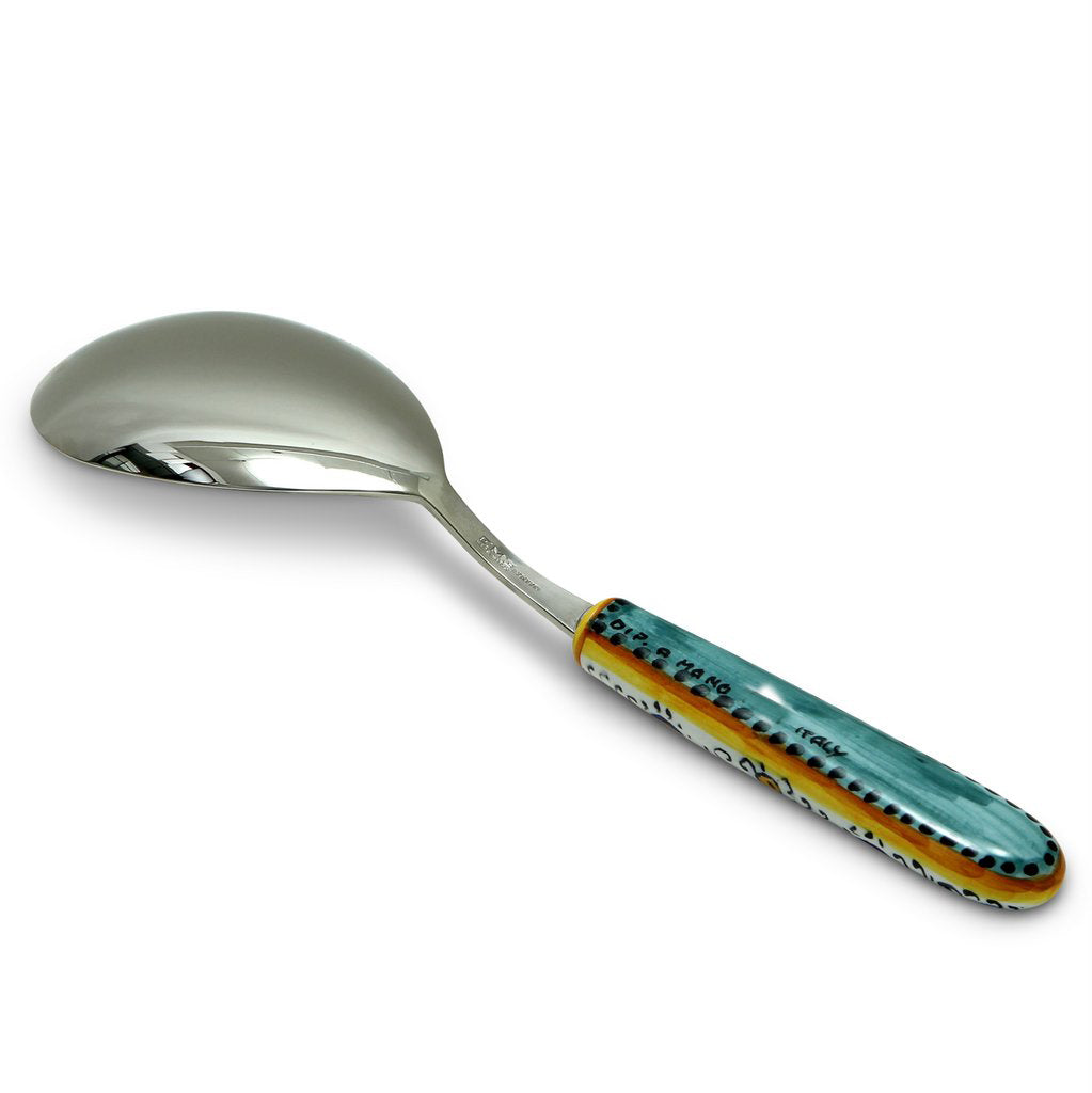 RICCO DERUTA DELUXE: Ceramic Handle Serving 'Risotto' Spoon Ladle with 18/10 stainless steel cutlery. - artisticaitalian.com