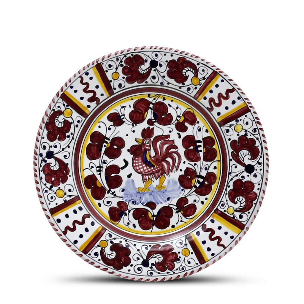 ORVIETO RED ROOSTER: Salad Plate [STRIPED RIM] - artisticaitalian.com