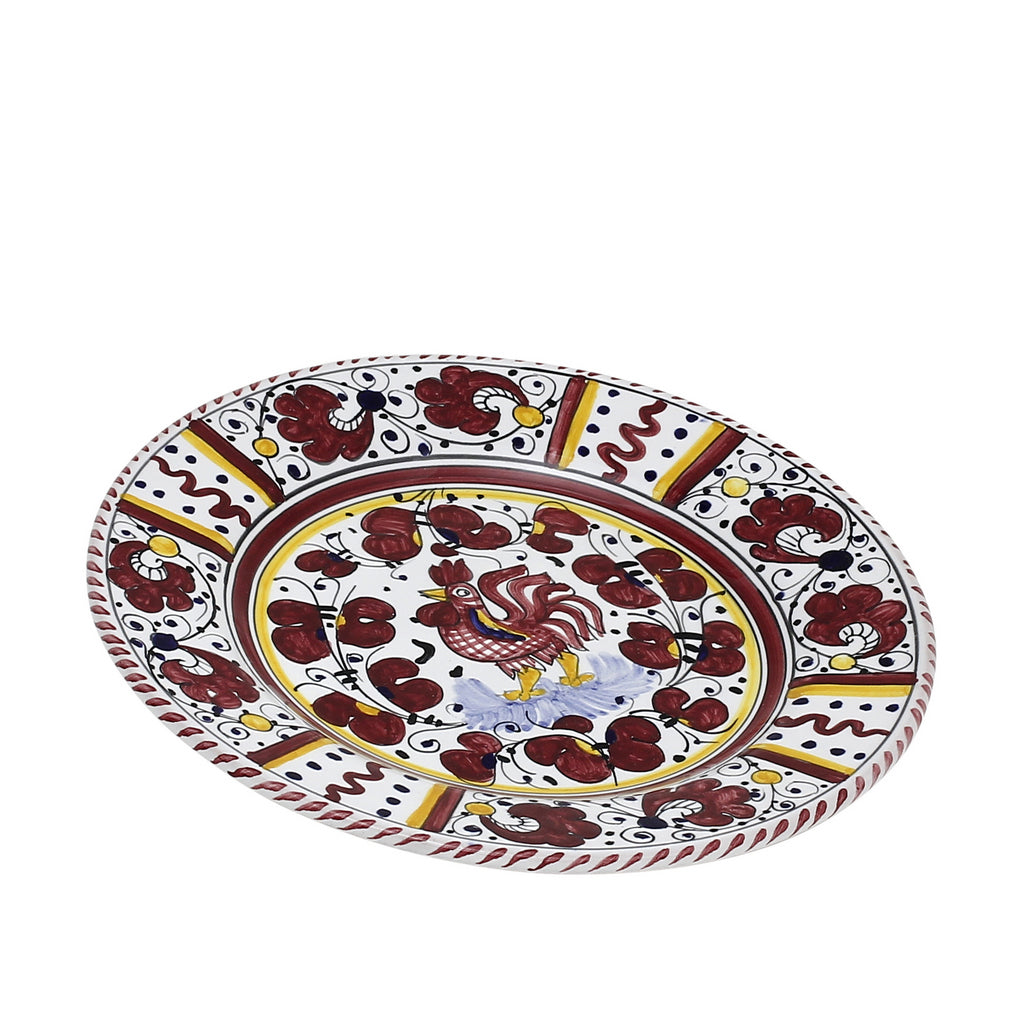 ORVIETO RED ROOSTER: Salad Plate [STRIPED RIM] - artisticaitalian.com