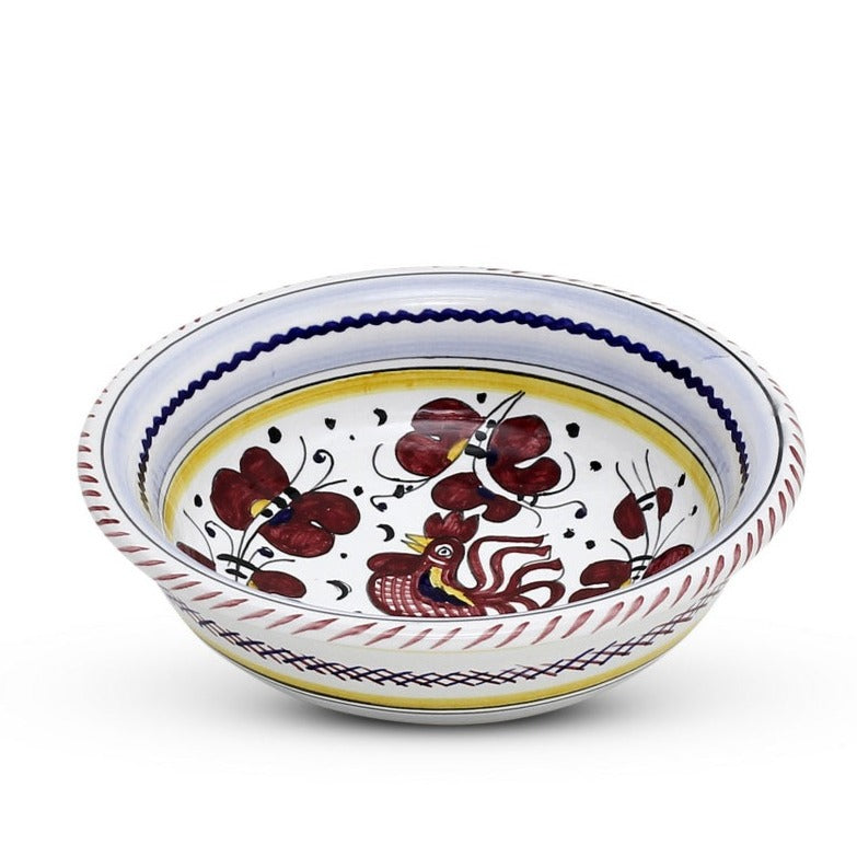 ORVIETO RED ROOSTER: Cereal Bowl [STRIPED RIM] - artisticaitalian.com