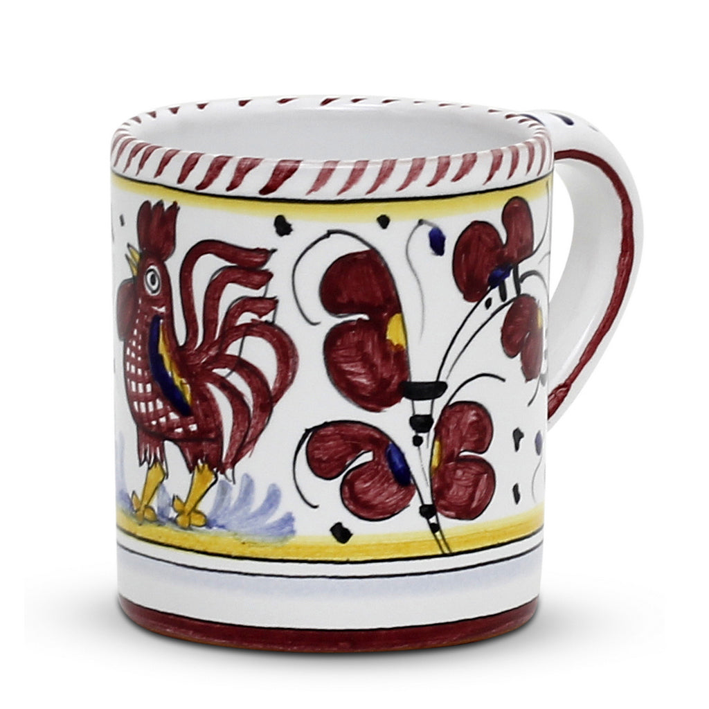 ORVIETO RED ROOSTER: Mug (10 Oz) [STRIPED RIM] - artisticaitalian.com