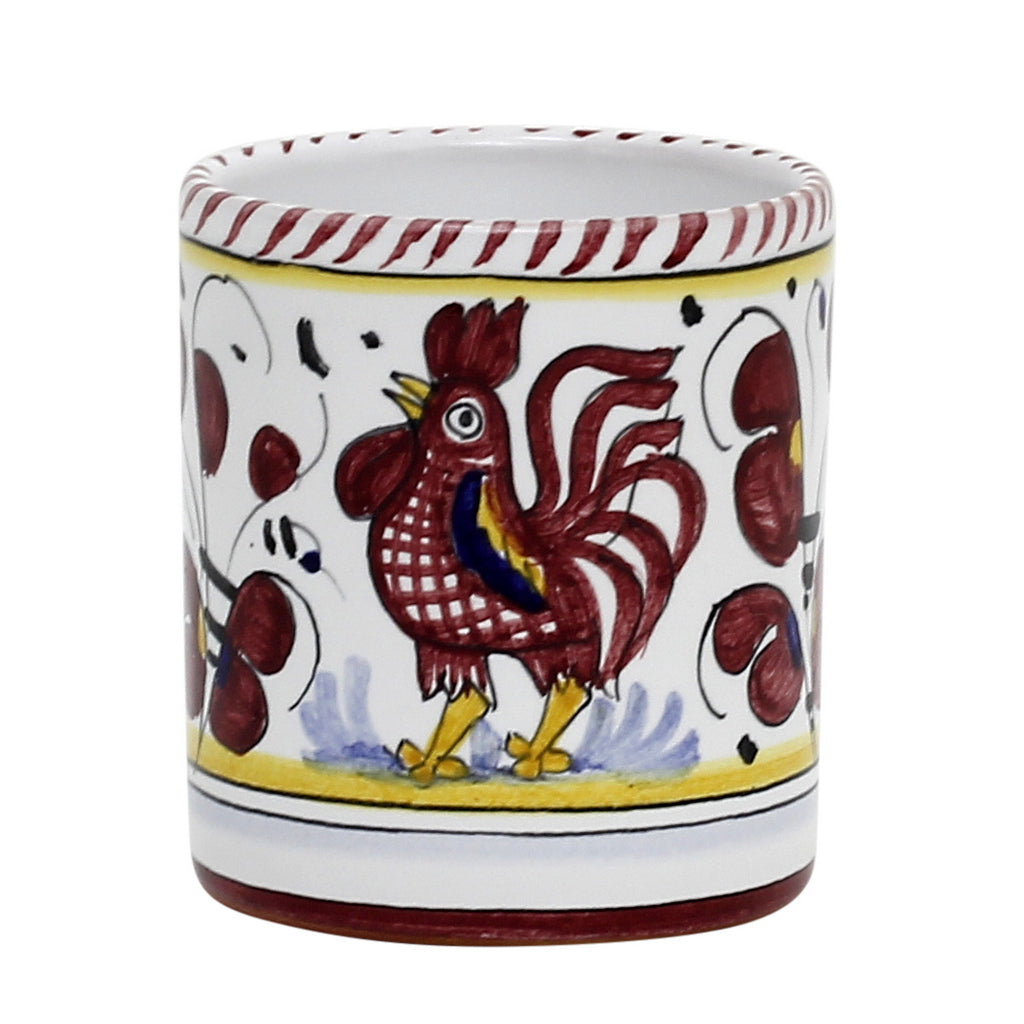 ORVIETO RED ROOSTER: Mug (10 Oz) [STRIPED RIM] - artisticaitalian.com