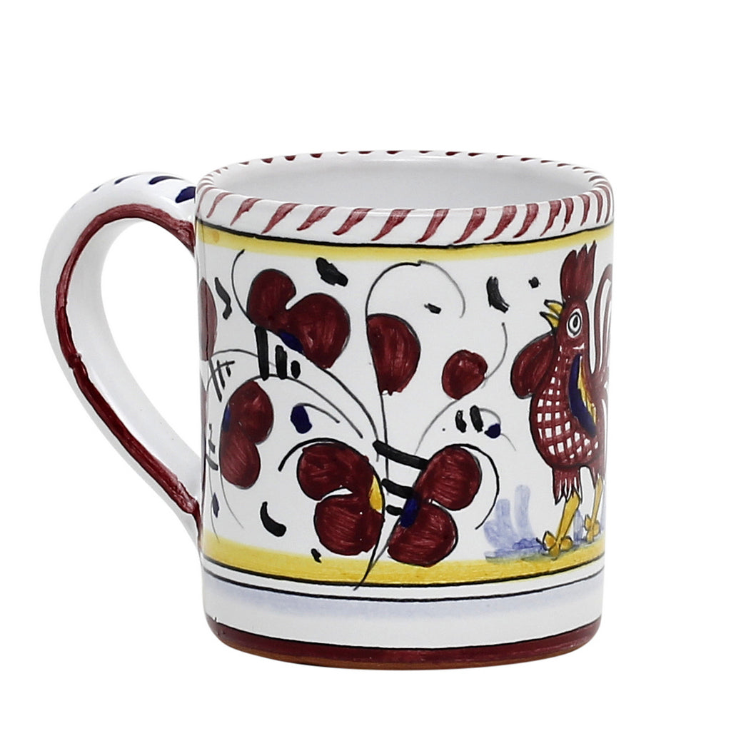 ORVIETO RED ROOSTER: Mug (10 Oz) [STRIPED RIM] - artisticaitalian.com