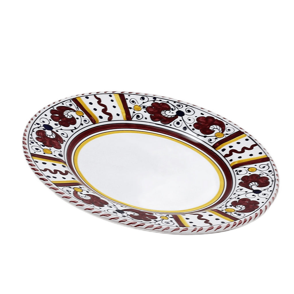 ORVIETO RED ROOSTER: Dinner Plate (White Center) [STRIPED RIM] - artisticaitalian.com