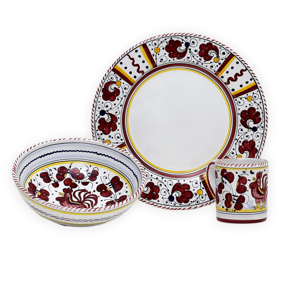 ORVIETO RED ROOSTER: 3 Pieces Place Dinnerware Setting - artisticaitalian.com