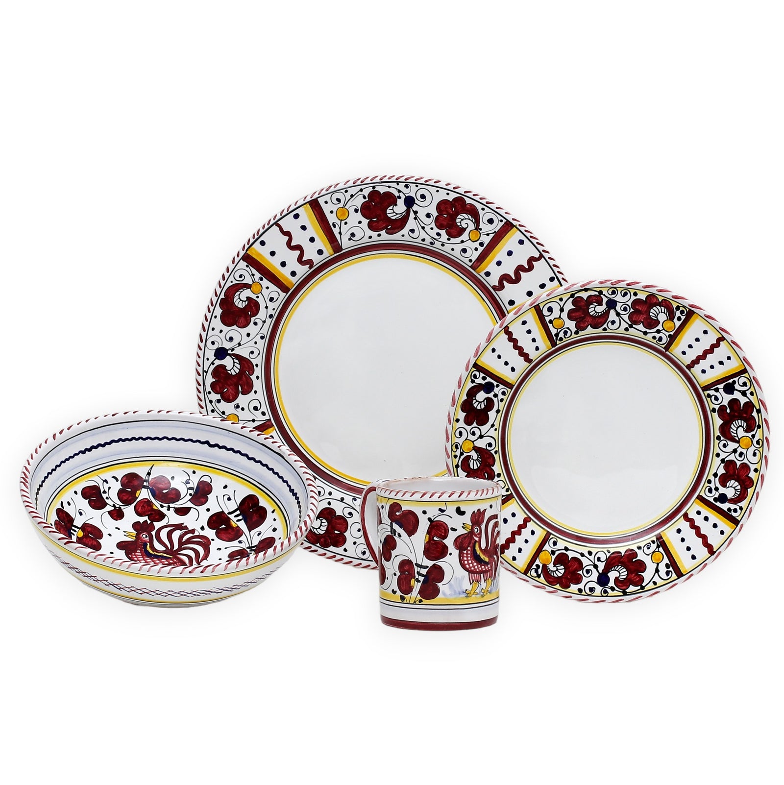 ORVIETO RED ROOSTER: 4 Pieces Place Dinnerware Setting - artisticaitalian.com