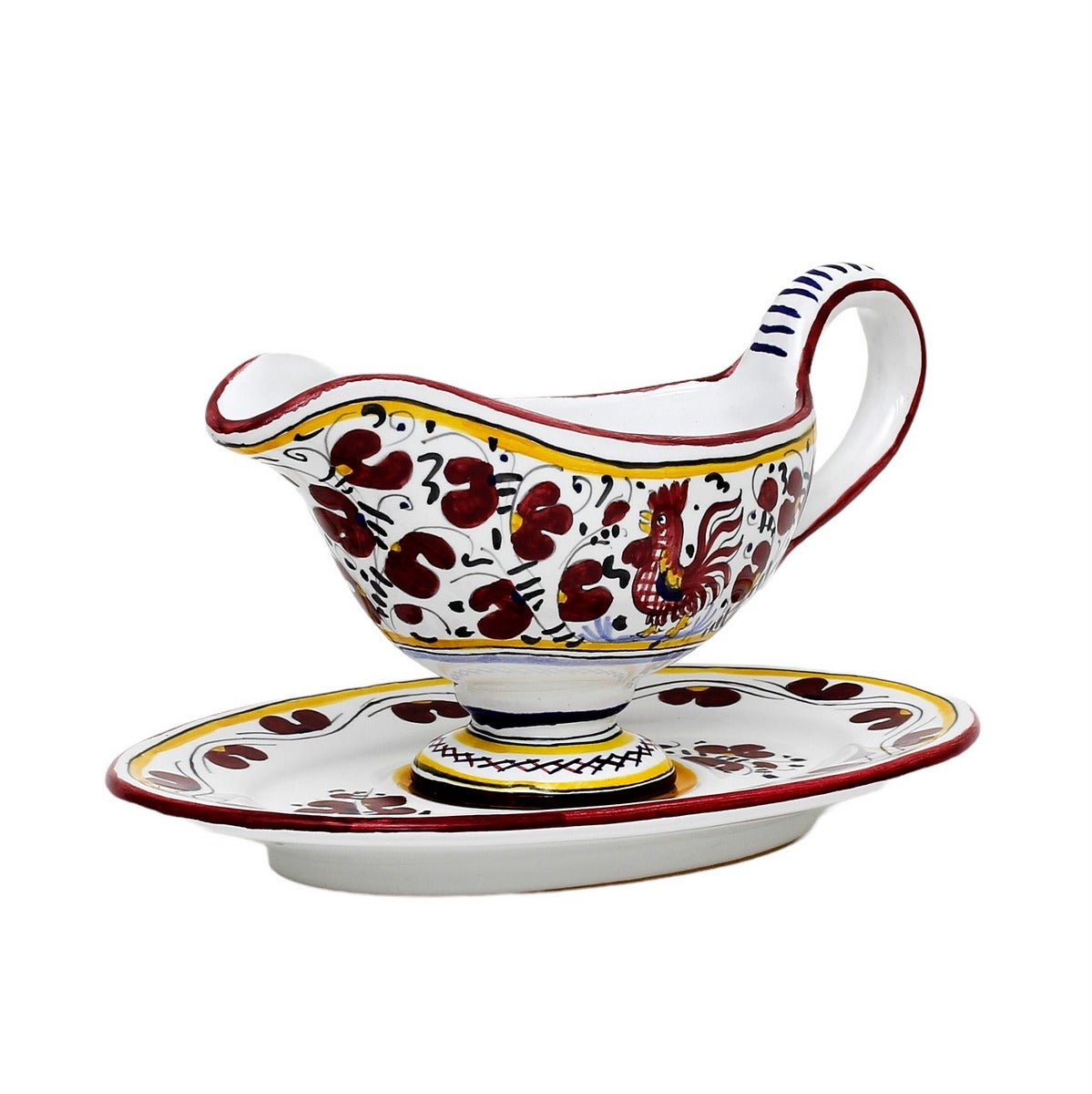 ORVIETO RED ROOSTER: Gravy Sauce Boat with Tray [R] - artisticaitalian.com