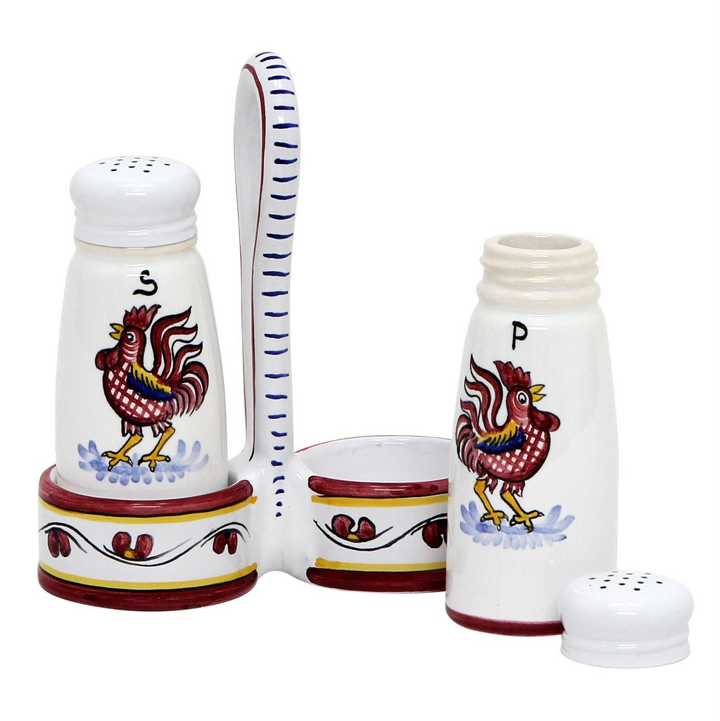 ORVIETO RED ROOSTER: Salt and Pepper Cruet [R] - artisticaitalian.com