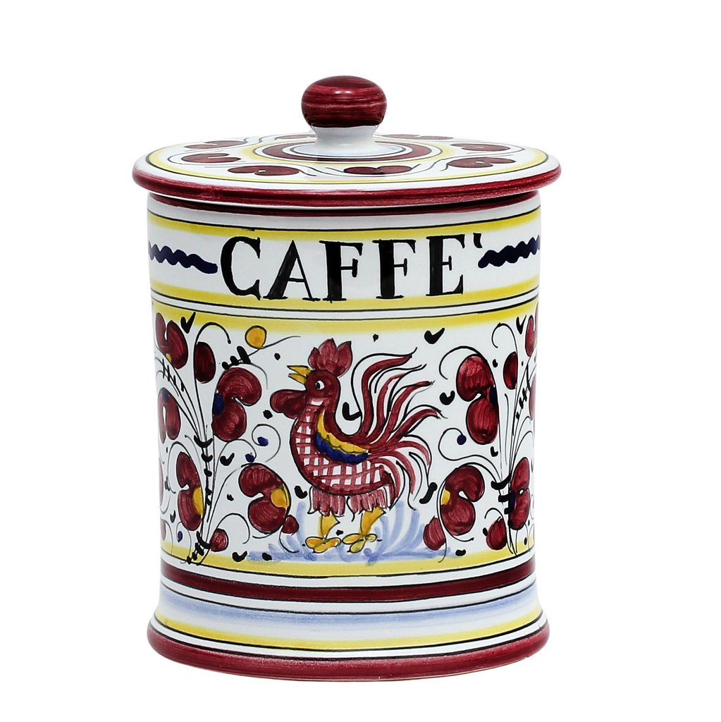 ORVIETO RED ROOSTER: Caffe&#39; (Coffee) Container Canister - artisticaitalian.com