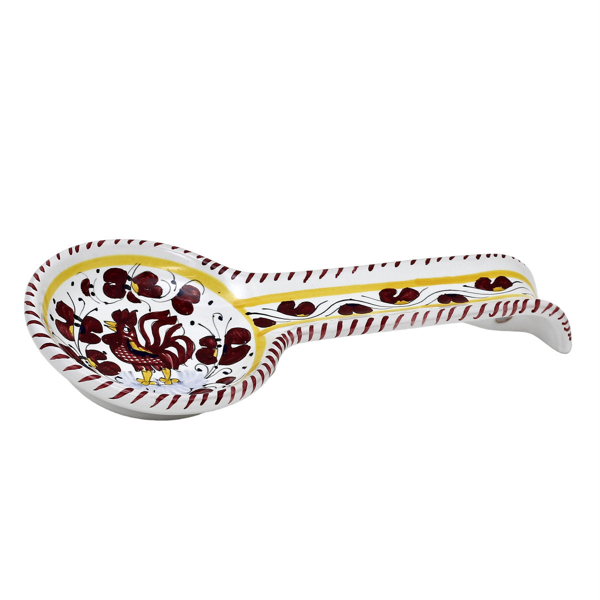 ORVIETO RED ROOSTER: Spoon Rest [STRIPED RIM] - artisticaitalian.com