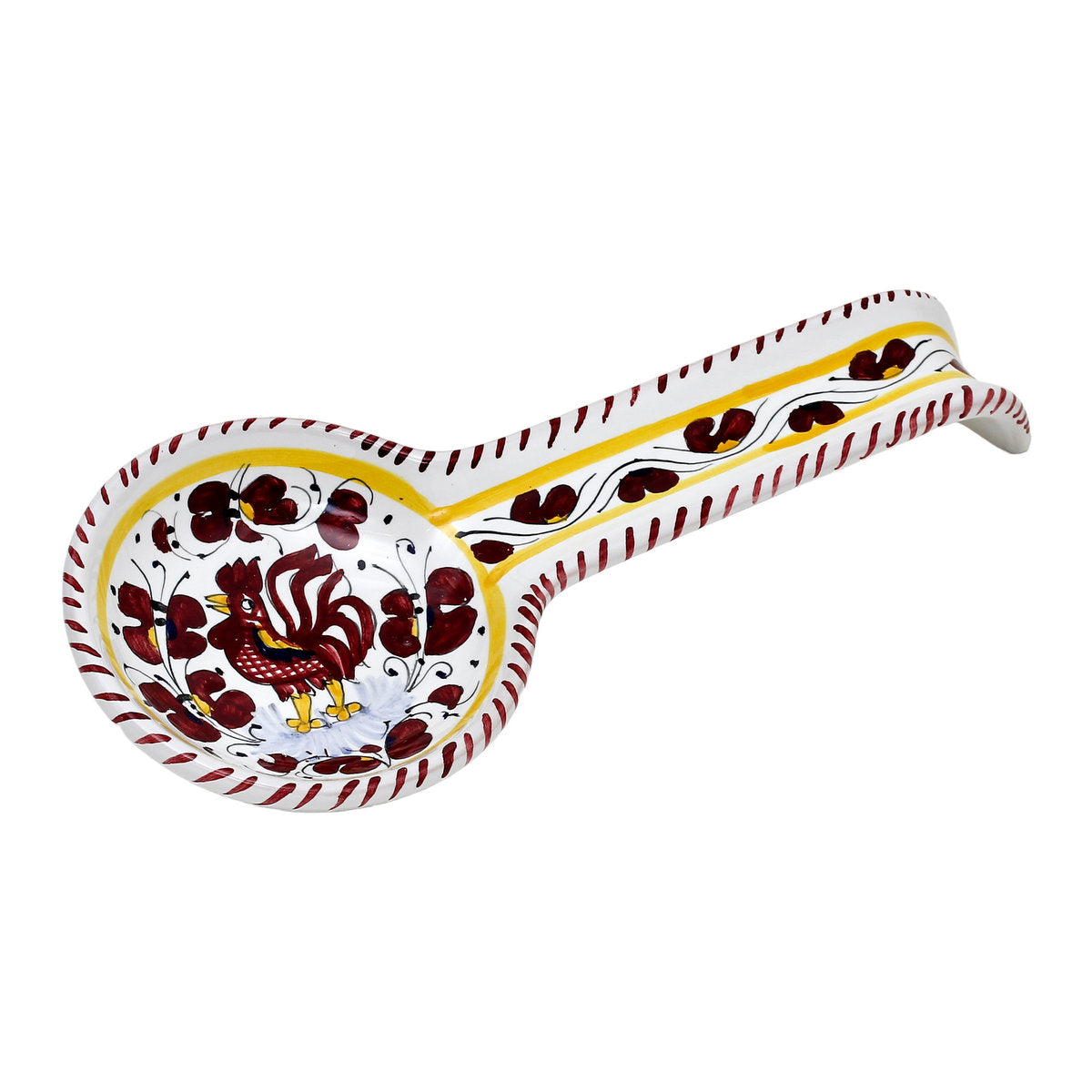 ORVIETO RED ROOSTER: Spoon Rest [STRIPED RIM] - artisticaitalian.com