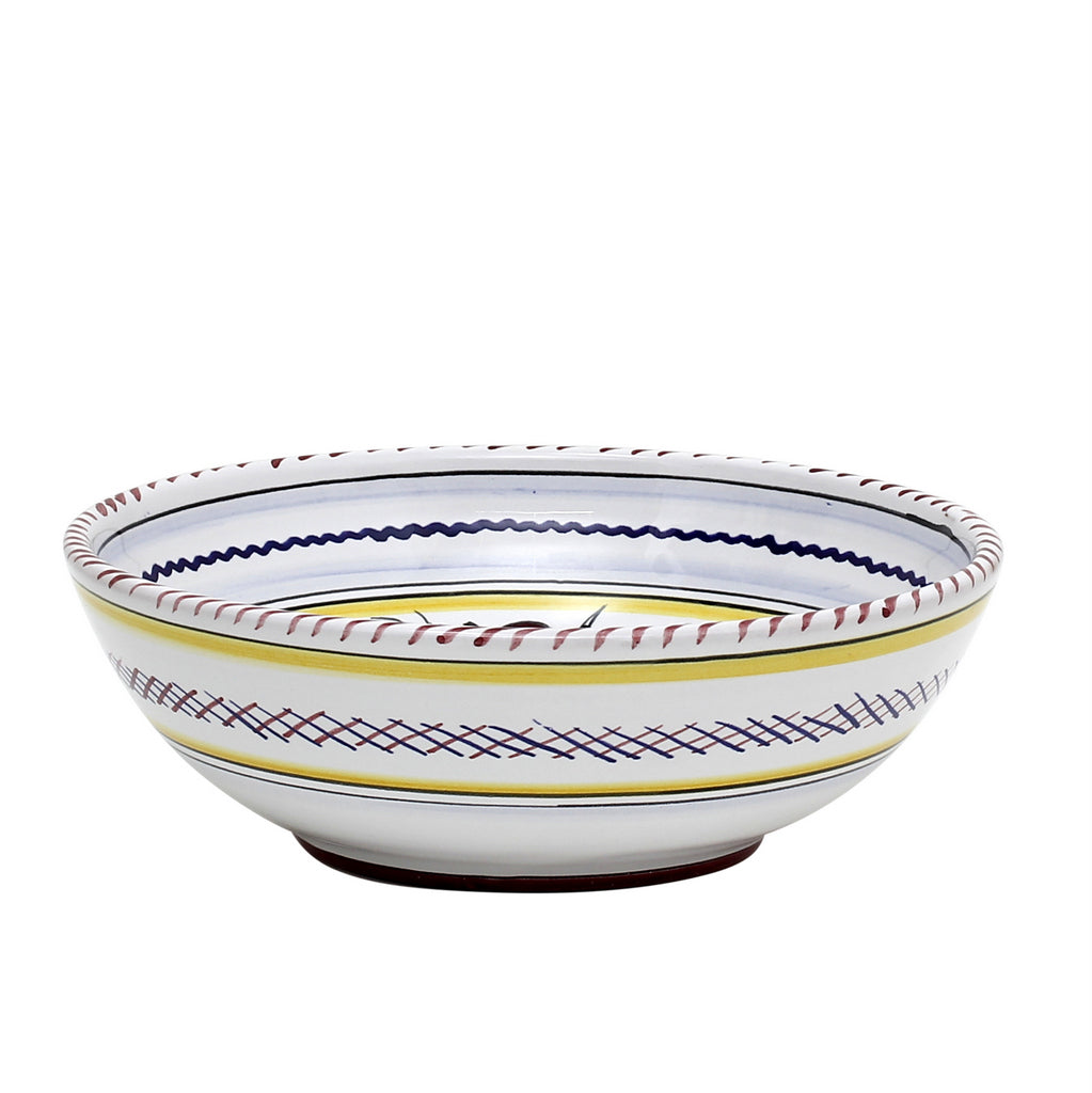 ORVIETO RED ROOSTER: Coupe Pasta/Soup Bowl [STRIPED RIM] - artisticaitalian.com