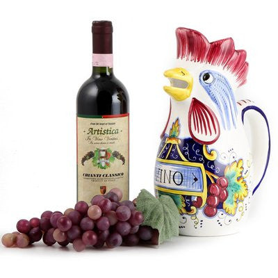 IN VINO VERITAS: Traditional Italian Rooster of Fortune Wine Pitcher (Large=1.5 Liter 50 Oz) - artisticaitalian.com