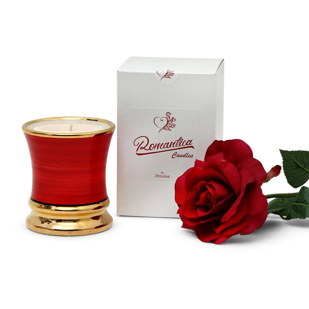 ROMANTICA: Deluxe Precious Cup Candle ~ Coloris Rosso Design ~ Pure Gold Rim - artisticaitalian.com