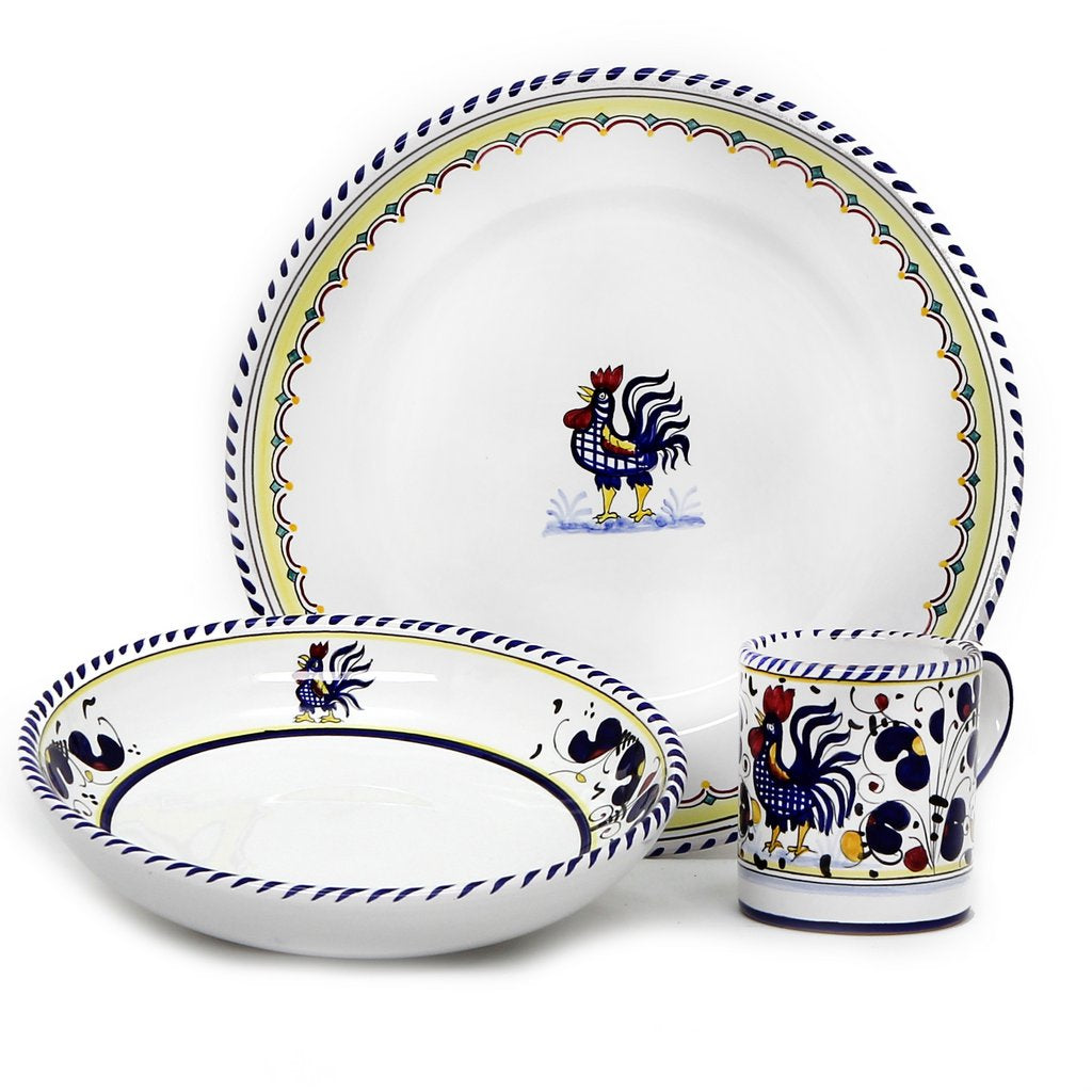 ORVIETO BLUE ROOSTER: 3 Pieces Place Setting - artisticaitalian.com