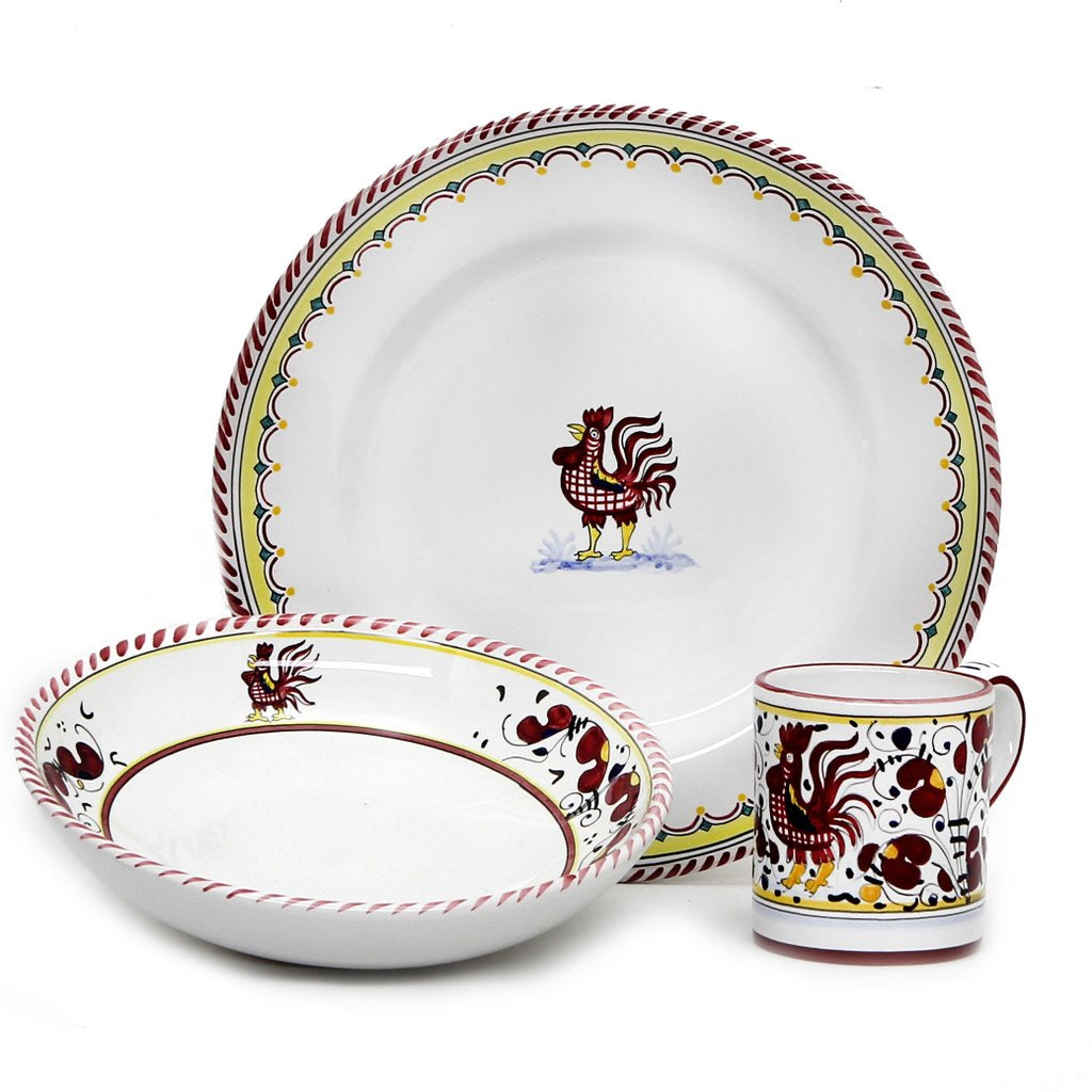 ORVIETO RED ROOSTER: 3 Pieces Place Setting - artisticaitalian.com