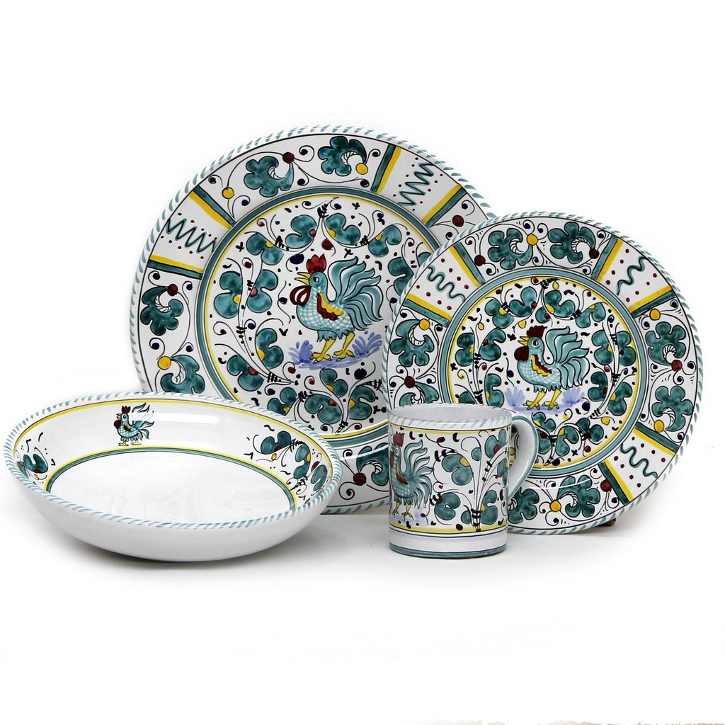 ORVIETO GREEN ROOSTER: 4 Pieces Place Setting - artisticaitalian.com