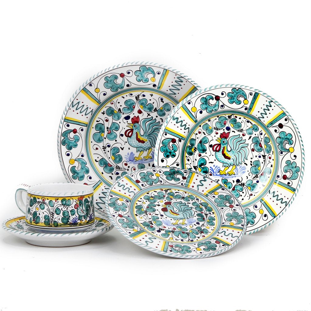 ORVIETO GREEN ROOSTER: 5 Pieces Place Setting - artisticaitalian.com