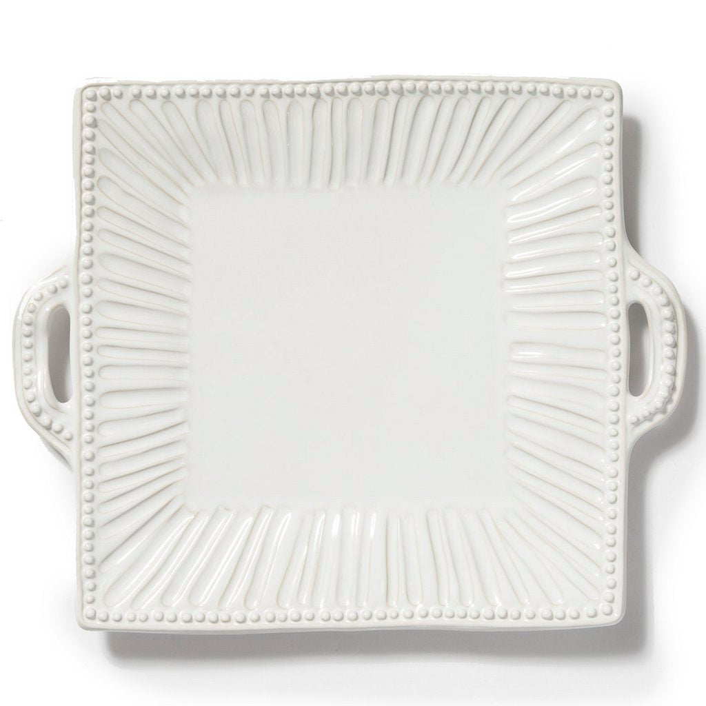 VIETRI: Incanto Stone White Stripe Square Handled Platter Tray - artisticaitalian.com