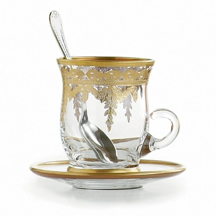 ARTE ITALICA: Vetro Gold Cup &amp; Saucer, with Spoon - artisticaitalian.com