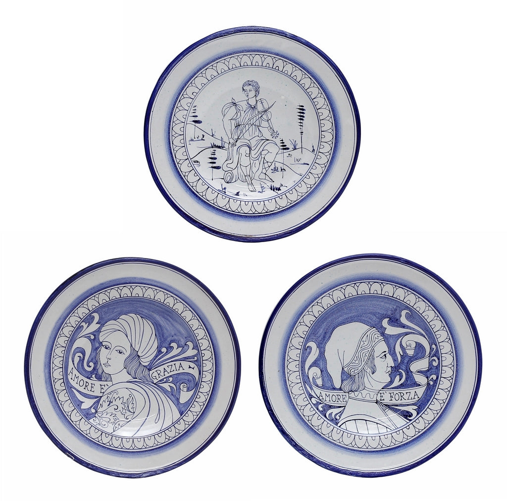 MONOTTI DERUTA: Amore Wall Plates with Noblewomen by the renowned Deruta artistic Claudio Monotti - (SET OF THREE) - artisticaitalian.com