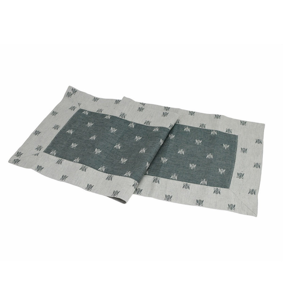 BUSATTI: Runner (60% Linen and 40% Cotton) BEES BLACK/GRAY (Reversible two tones) - artisticaitalian.com