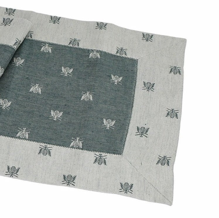 BUSATTI: Runner (60% Linen and 40% Cotton) BEES BLACK/GRAY (Reversible two tones) - artisticaitalian.com