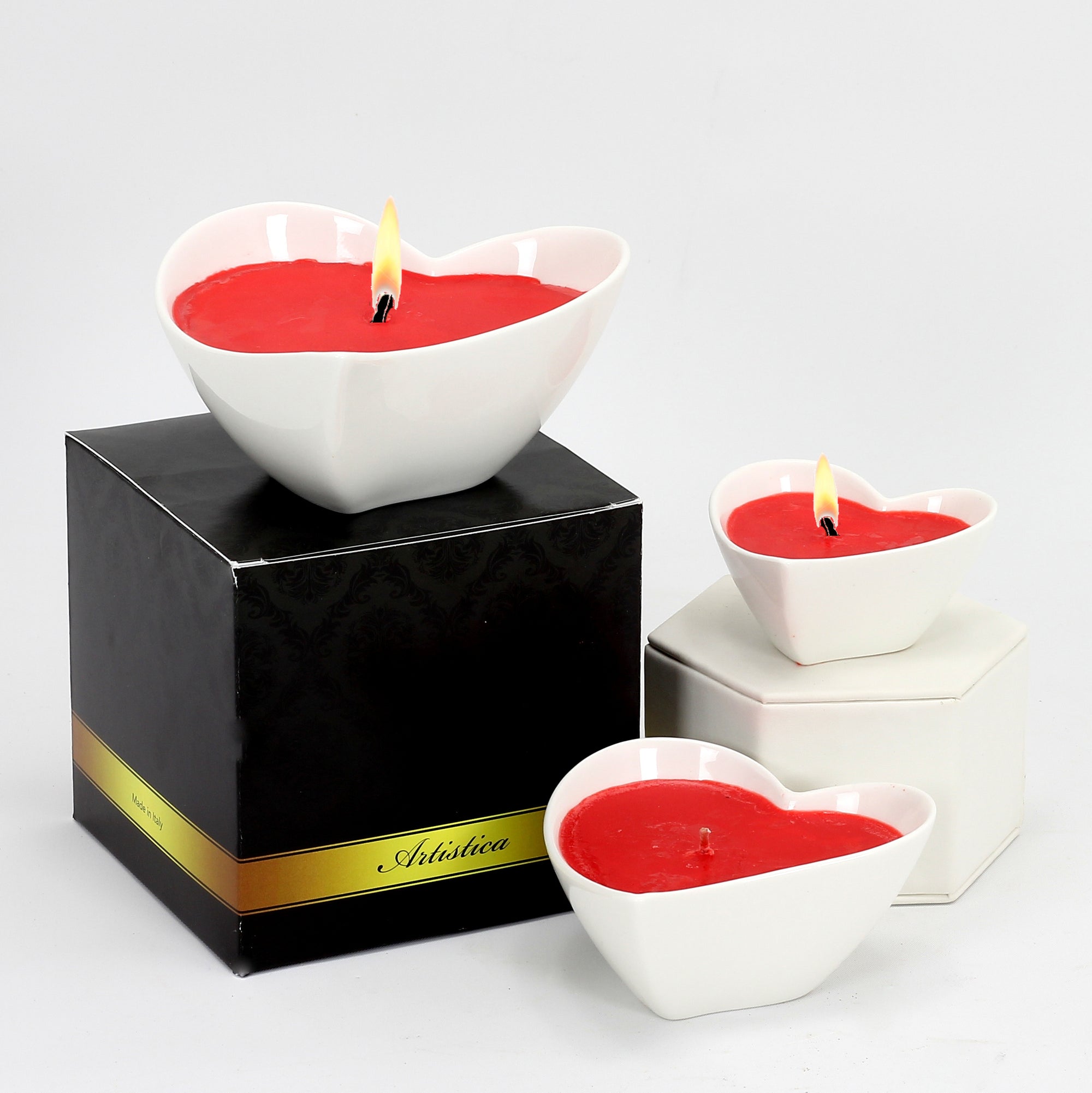 PURITY SPA CANDLE: Valentines Heart Shaped Set of three candles pure White - artisticaitalian.com