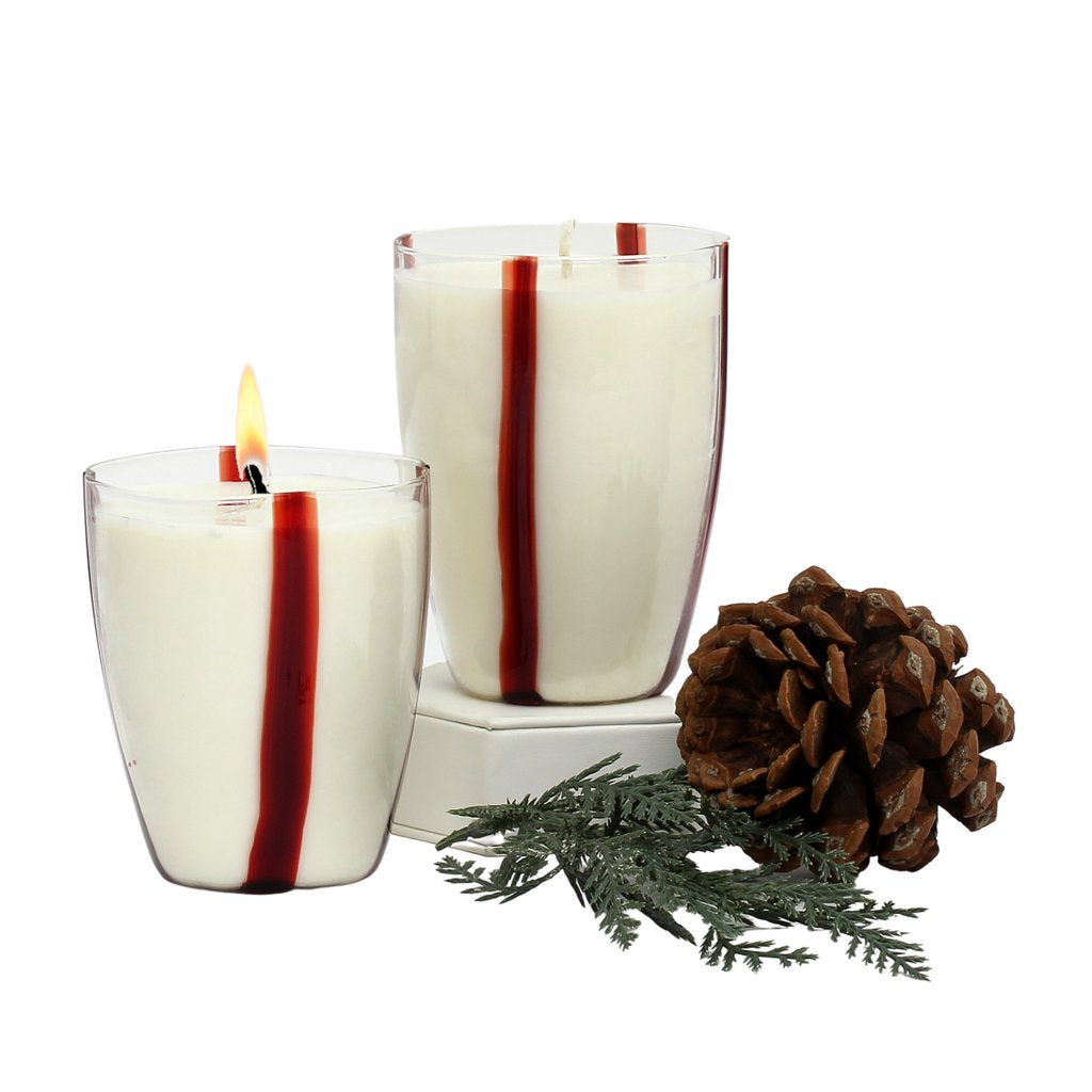 CRYSTAL CANDLES: Striped Red Glass Candles Set - Mouth Blown in Italy - artisticaitalian.com