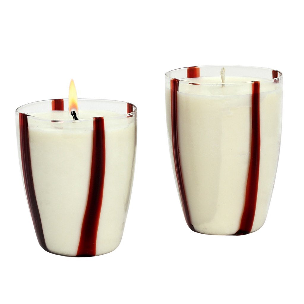 CRYSTAL CANDLES: Striped Red Glass Candles Set - Mouth Blown in Italy - artisticaitalian.com