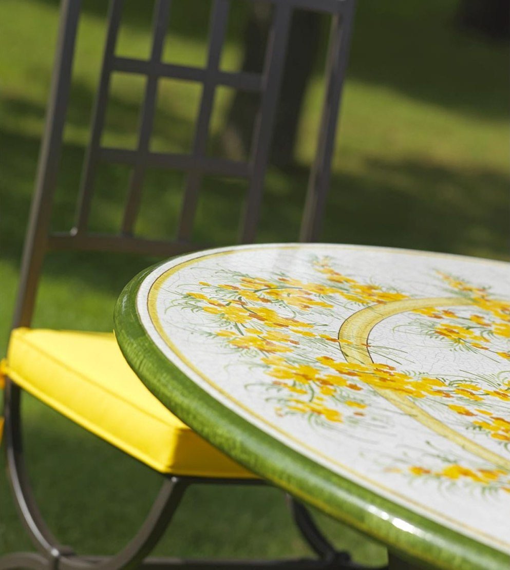 CERAMIC STONE TABLE + IRON BASE: SANREMO Design - Hand Painted in Deruta, Italy. - artisticaitalian.com