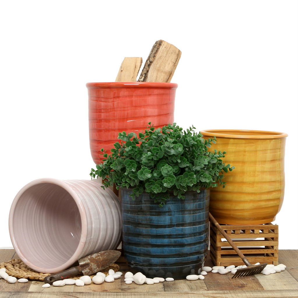 SCAVO Giardini Garden: Modern-Rustic 'Rigato' Cachepot/Planter Translucent VERDE OLIVA (Olive Green) - artisticaitalian.com