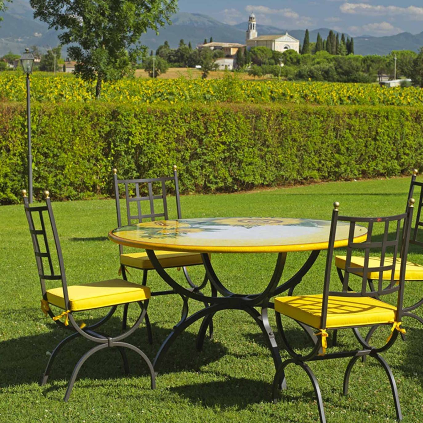 CERAMIC STONE TABLE + IRON BASE: SPELLO Design - Hand Painted in Deruta, Italy. - artisticaitalian.com