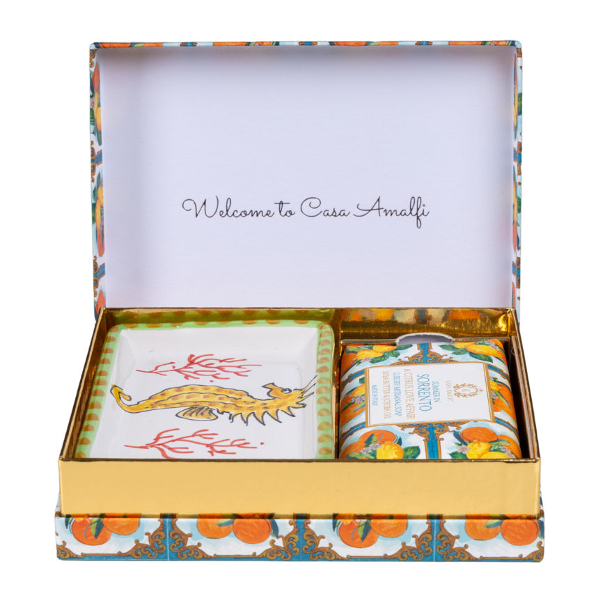 CASA AMALFI SOAPS: Scented Soap Bar with ceramic soap dish - Summer in Sorrento Set - artisticaitalian.com