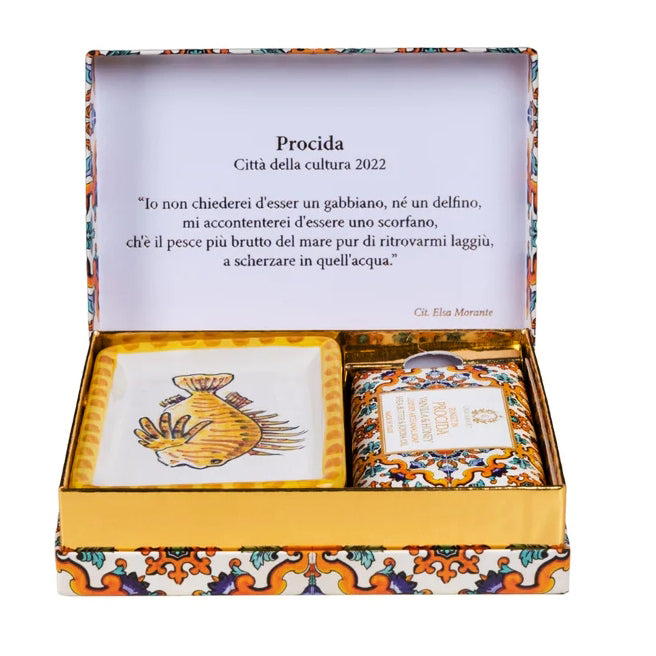 CASA AMALFI SOAPS: Scented Soap Bar with ceramic soap dish - Sunset in Procida Set - artisticaitalian.com