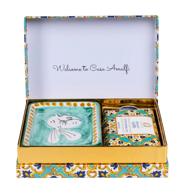 CASA AMALFI SOAPS: Scented Soap Bar with ceramic soap dish - Take me to Capri Set - artisticaitalian.com