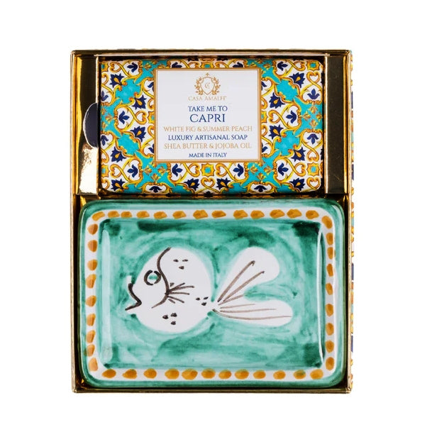 CASA AMALFI SOAPS: Scented Soap Bar with ceramic soap dish - Take me to Capri Set - artisticaitalian.com