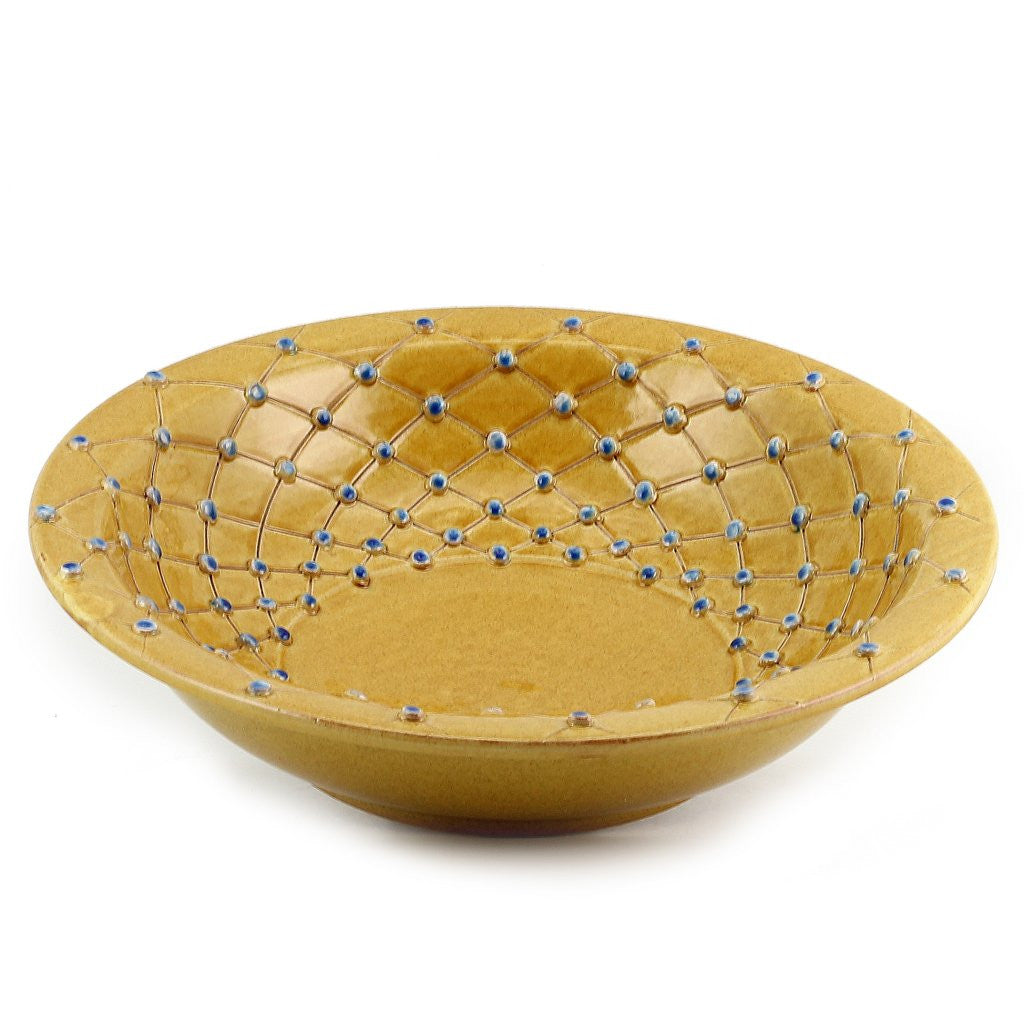 DOLFI CARAMEL BLUE DOTS: Round Bowl Centerpiece CARAMEL with Blue dots - artisticaitalian.com