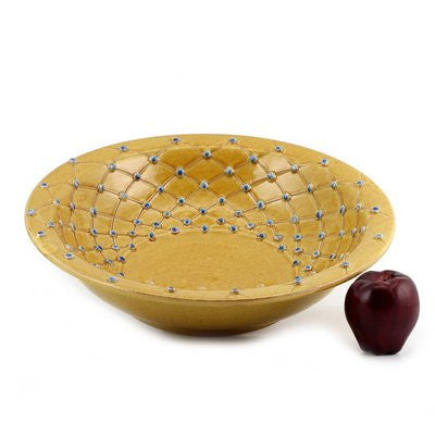 DOLFI CARAMEL BLUE DOTS: Round Bowl Centerpiece CARAMEL with Blue dots - artisticaitalian.com