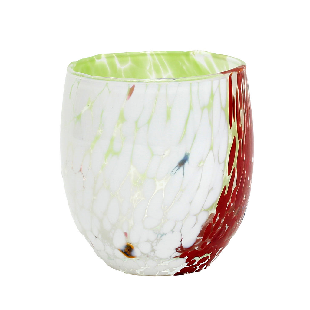 MURANO MURRINA STYLE: Stemless Wine/Water Glass fully hand made (Red Mix) NEW! - artisticaitalian.com