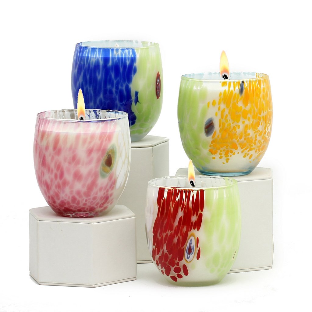 ITALIAN GLASS: Murano Style Tumbler Candle (Red Mix) - artisticaitalian.com