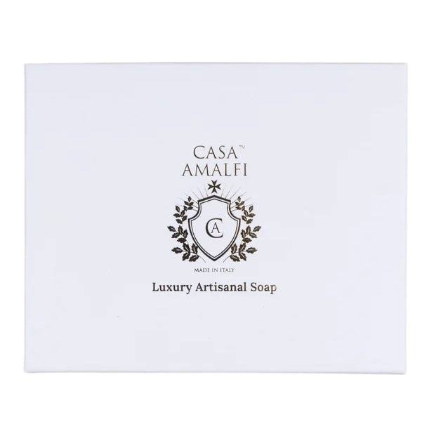 CASA AMALFI SOAPS: Scented Soap Bar with ceramic soap dish - White-Gold Amalfi Set - artisticaitalian.com