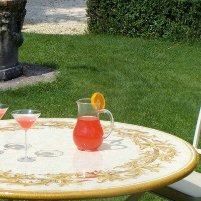 CERAMIC STONE TABLE + IRON BASE: ALTAMURA Design - Hand Painted in Deruta, Italy. - artisticaitalian.com